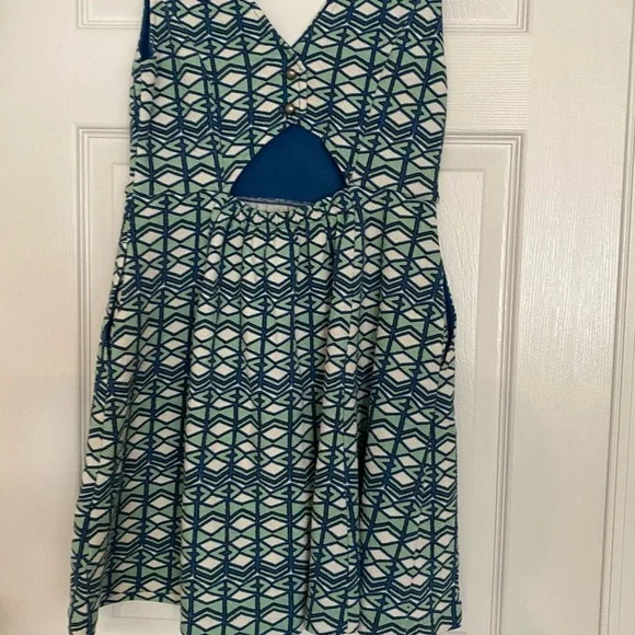 Anthropologie Maeve Blue Green White Geometric V Neck Sleeveless Dress Size 8P - Picture 10 of 10
